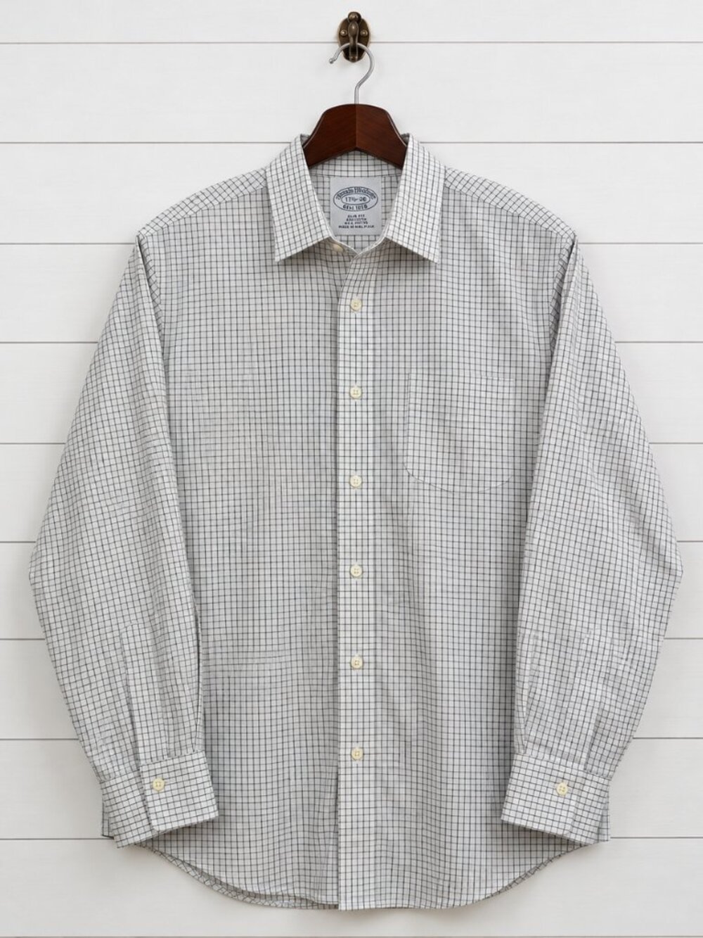 Brooks Brothers Makers Dress Shirt Mens 17.5 36 Slim Fit Cotton Check Plaid